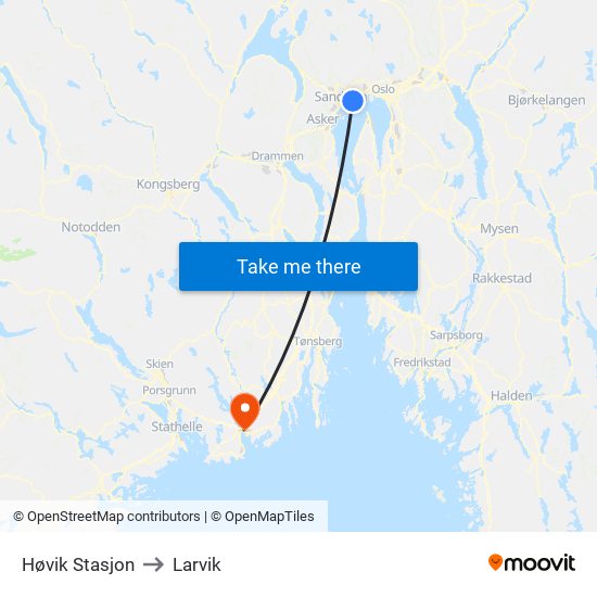 Høvik Stasjon to Larvik map