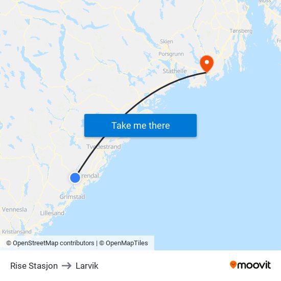 Rise Stasjon to Larvik map