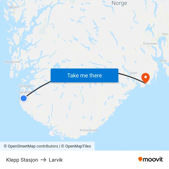 Klepp Stasjon to Larvik map