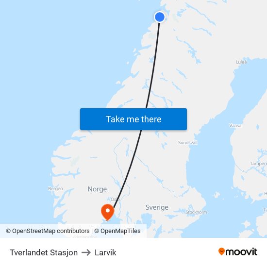 Tverlandet Stasjon to Larvik map