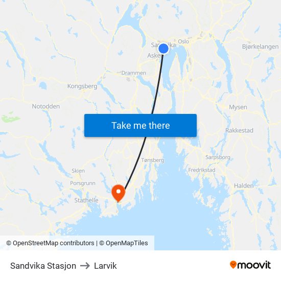 Sandvika Stasjon to Larvik map