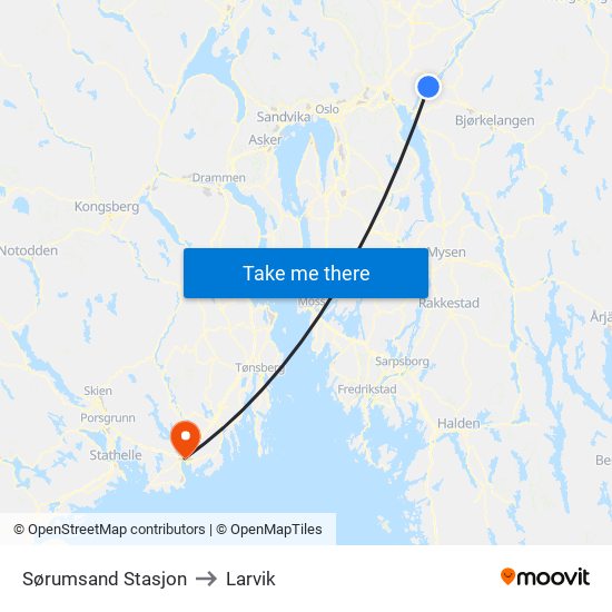 Sørumsand Stasjon to Larvik map