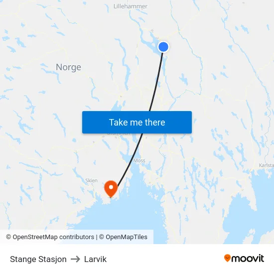 Stange Stasjon to Larvik map