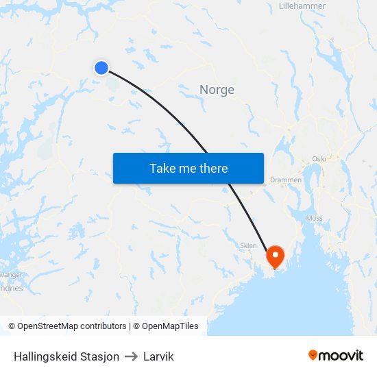 Hallingskeid Stasjon to Larvik map