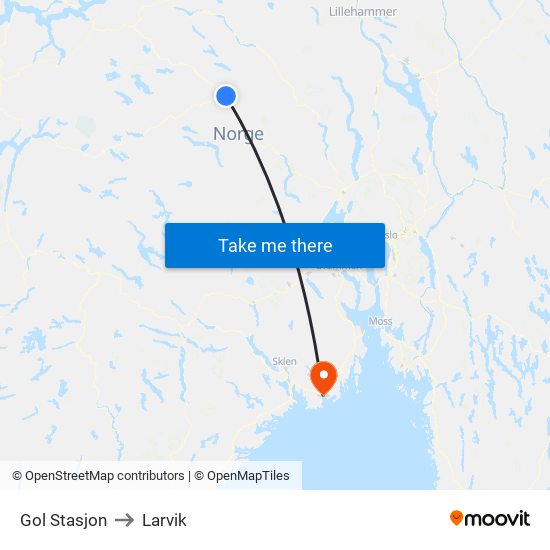 Gol Stasjon to Larvik map