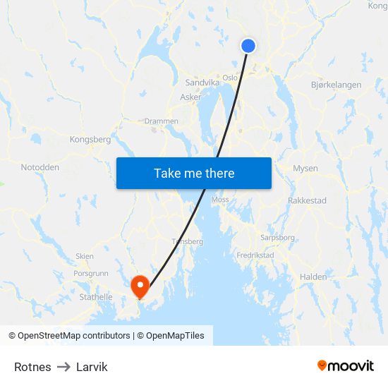 Rotnes to Larvik map