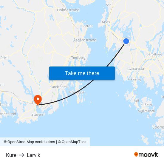 Kure to Larvik map