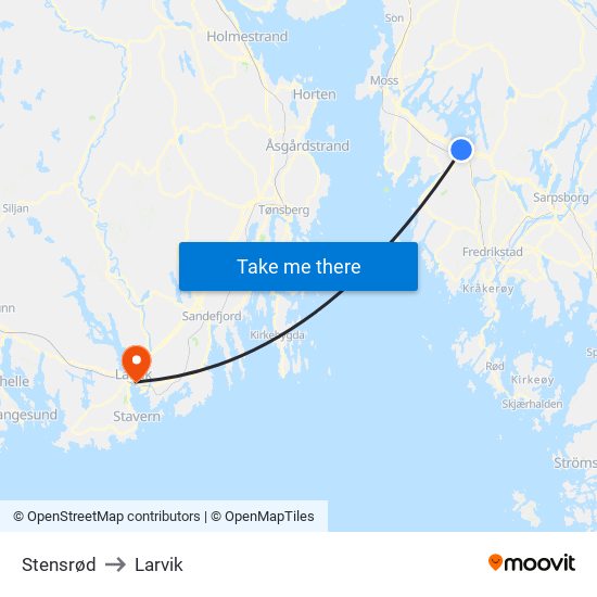 Stensrød to Larvik map