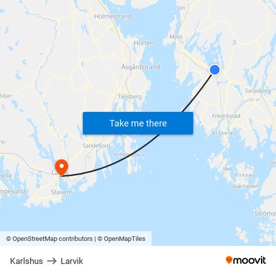 Karlshus to Larvik map