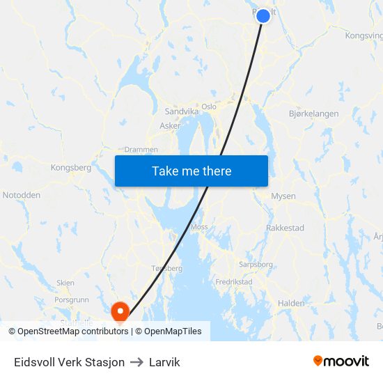 Eidsvoll Verk Stasjon to Larvik map