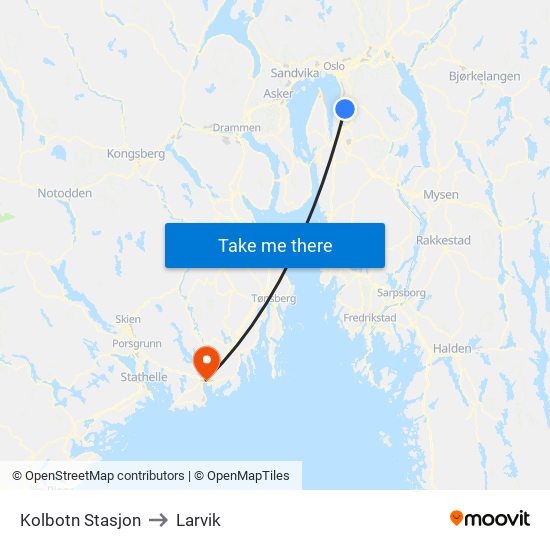 Kolbotn Stasjon to Larvik map