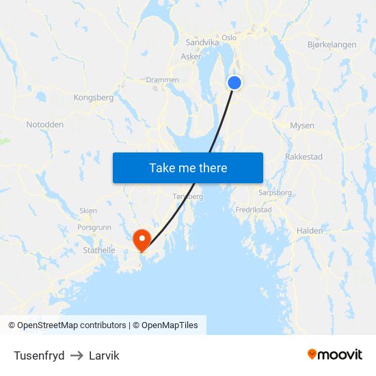 Tusenfryd to Larvik map