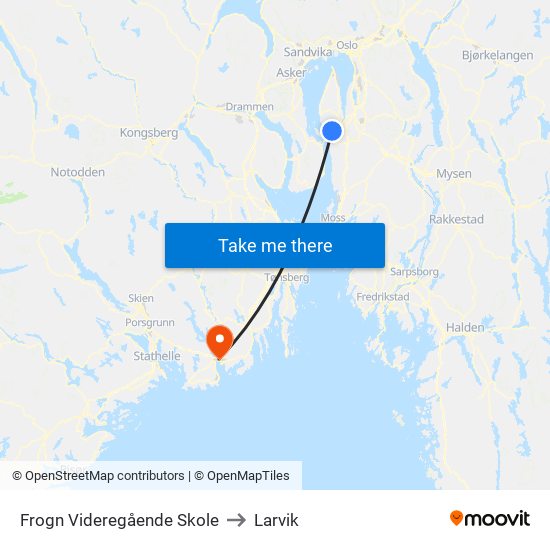 Frogn Videregående Skole to Larvik map