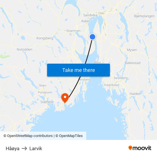 Håøya to Larvik map