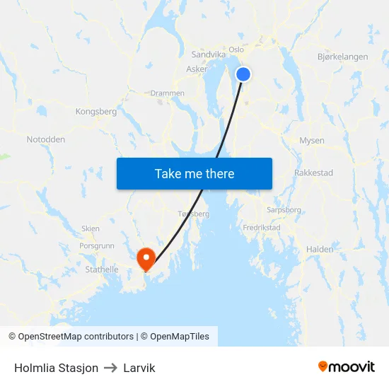 Holmlia Stasjon to Larvik map