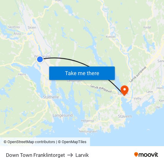 Down Town Franklintorget to Larvik map