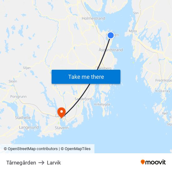 Tårnegården to Larvik map