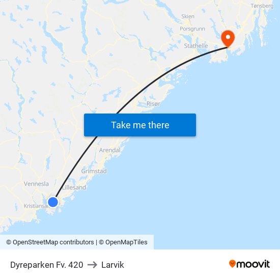 Dyreparken Fv. 420 to Larvik map