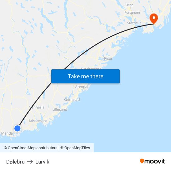 Dølebru to Larvik map