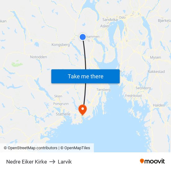 Nedre Eiker Kirke to Larvik map