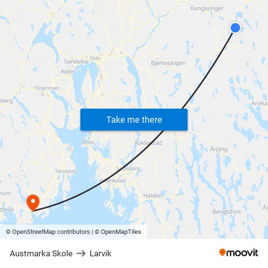 Austmarka Skole to Larvik map