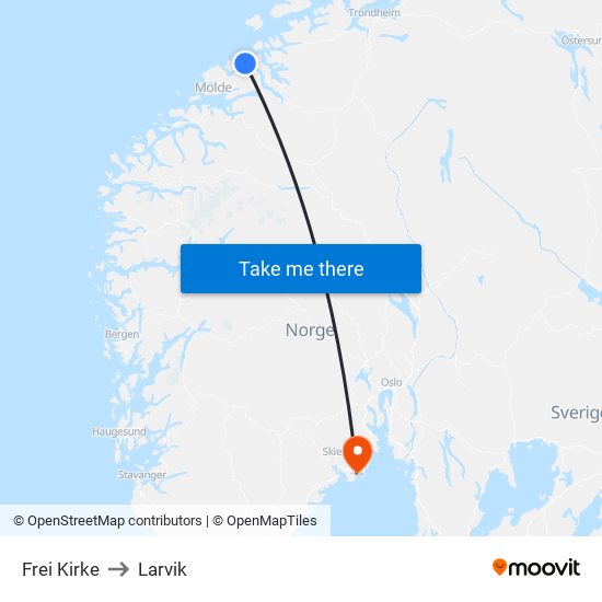 Frei Kirke to Larvik map