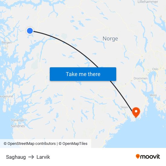 Saghaug to Larvik map