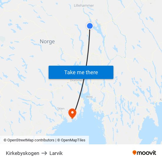 Kirkebyskogen to Larvik map