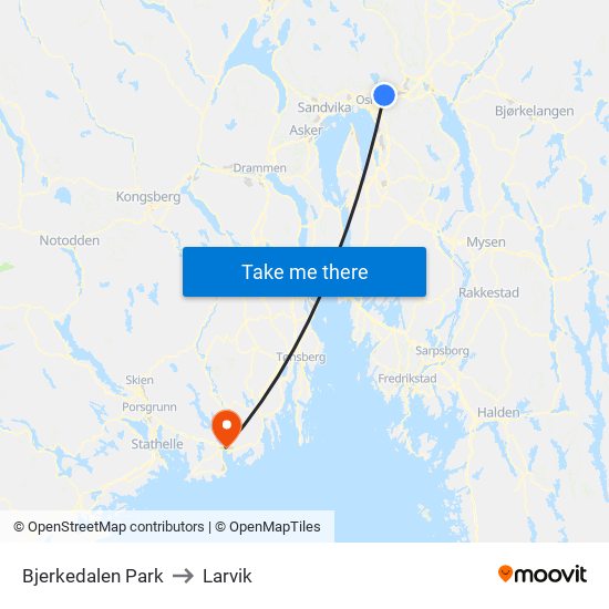 Bjerkedalen Park to Larvik map