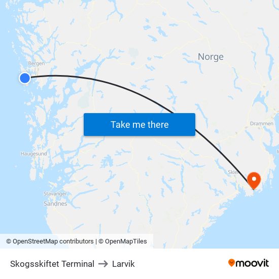 Skogsskiftet Terminal to Larvik map