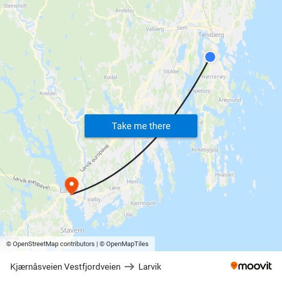 Kjærnåsveien Vestfjordveien to Larvik map