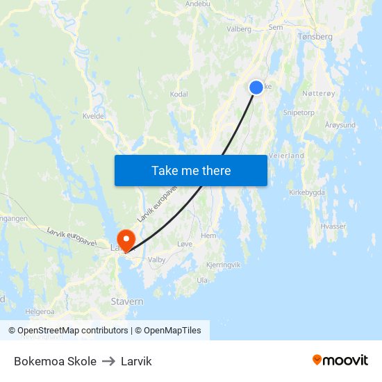 Bokemoa Skole to Larvik map