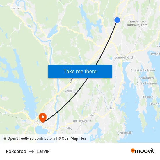 Fokserød to Larvik map