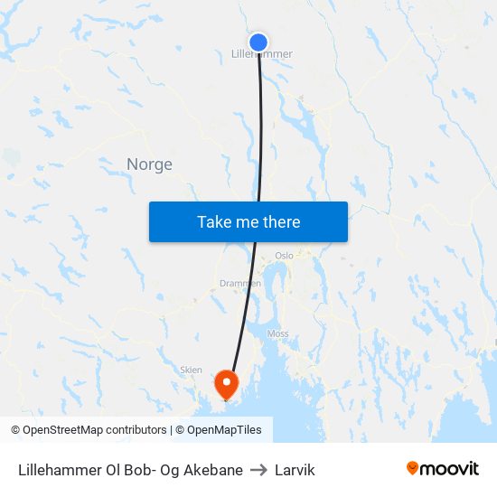 Lillehammer Ol Bob- Og Akebane to Larvik map