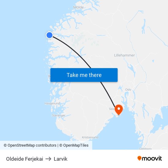 Oldeide Ferjekai to Larvik map