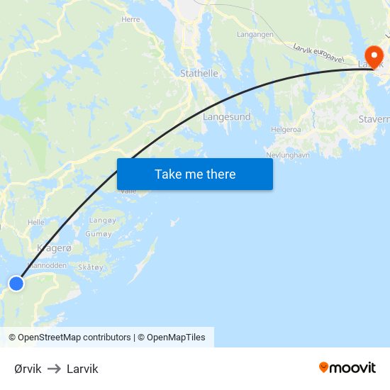 Ørvik to Larvik map