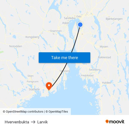 Hvervenbukta to Larvik map