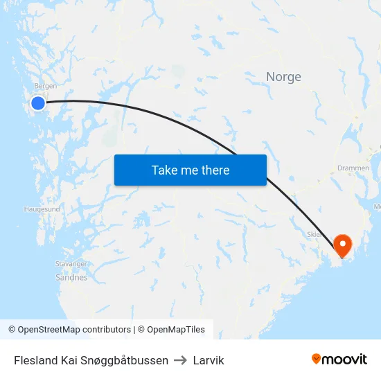 Flesland Kai Snøggbåtbussen to Larvik map