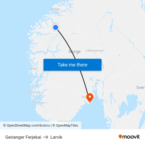 Geiranger Ferjekai to Larvik map