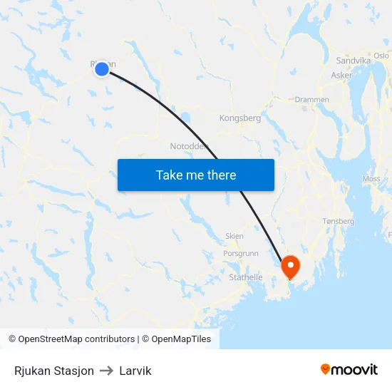 Rjukan Stasjon to Larvik map