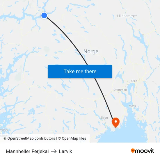 Mannheller Ferjekai to Larvik map
