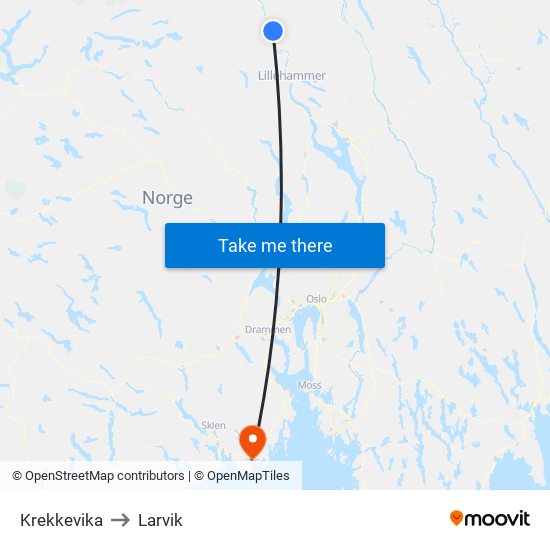 Krekkevika to Larvik map