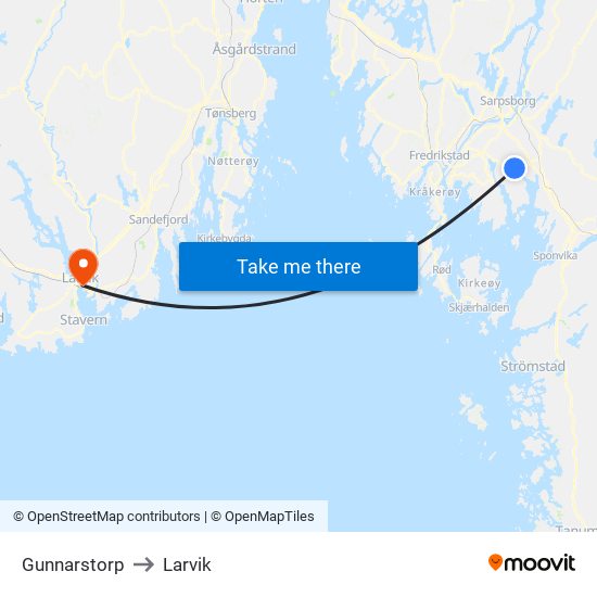 Gunnarstorp to Larvik map