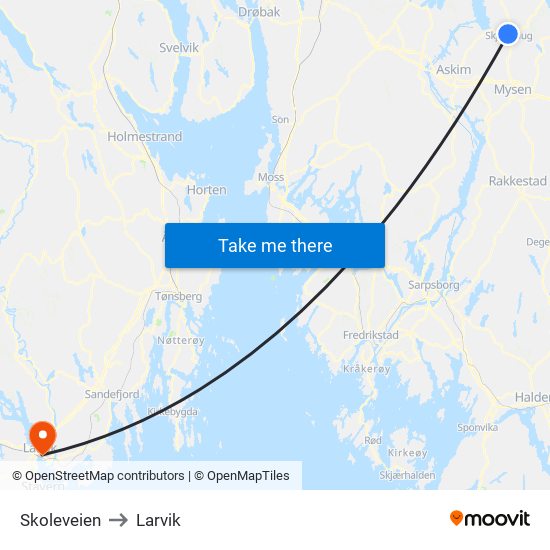 Skoleveien to Larvik map