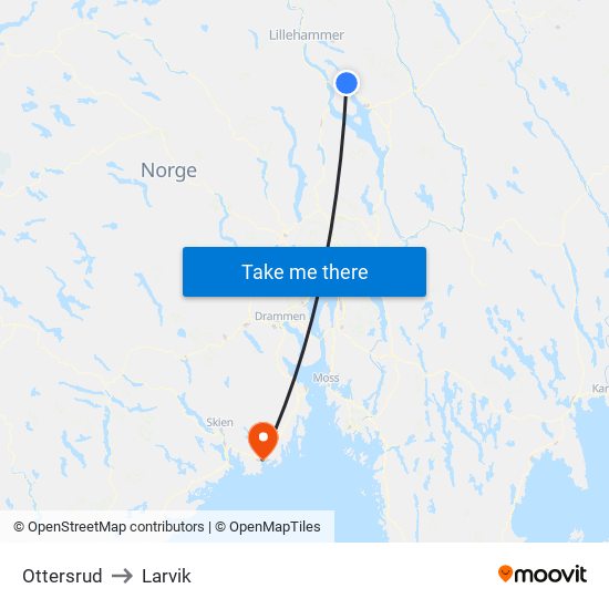 Ottersrud to Larvik map