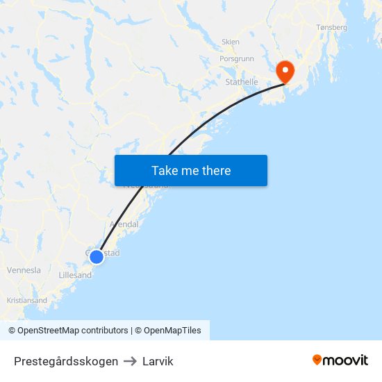 Prestegårdsskogen to Larvik map