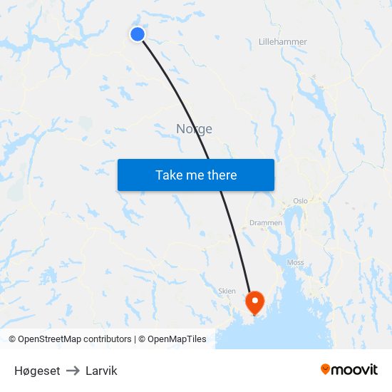 Høgeset to Larvik map