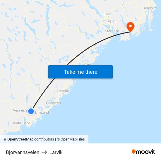 Bjorvannsveien to Larvik map