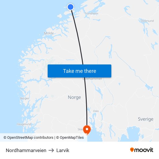 Nordhammarveien to Larvik map