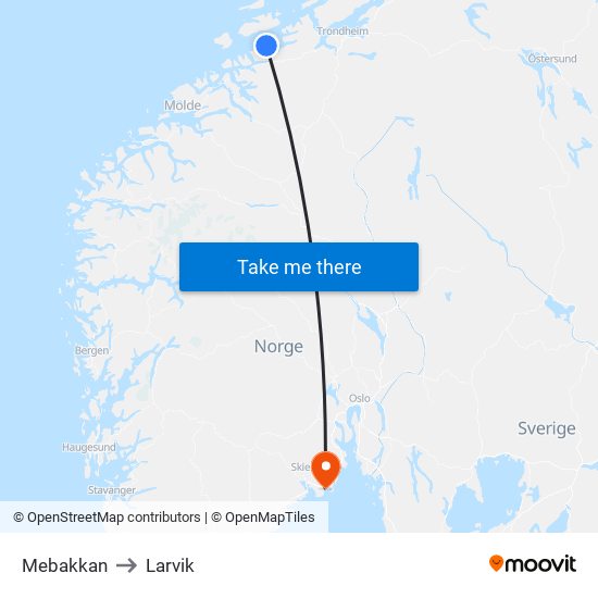 Mebakkan to Larvik map